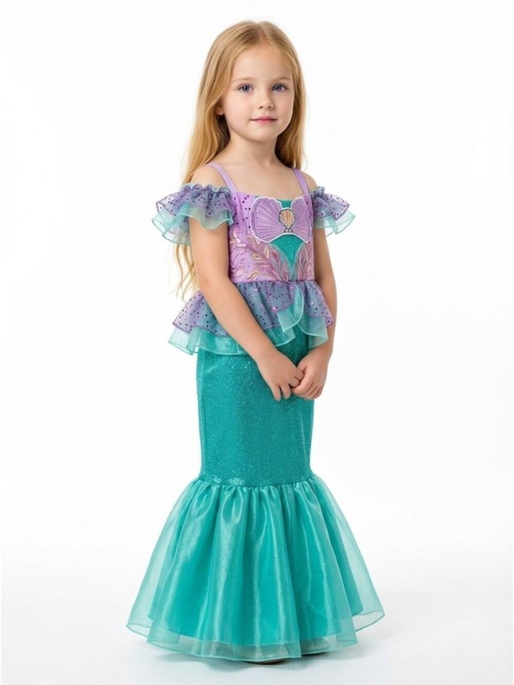Girls Mermaid Princess Costume Dress Lavender Teal Glitter Birthday Party